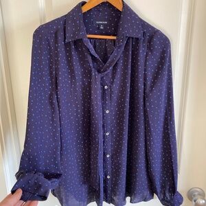 Lands End Ladies button down Blouse with tie Sz 8 EUC